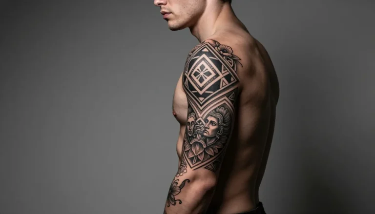 Мужская рука с татуировкой в стиле блэкворк.