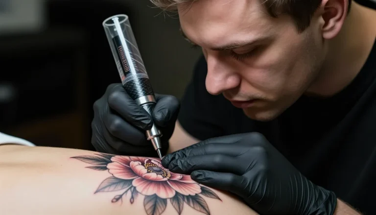 Тату-мастер работает над эскизом по фото.