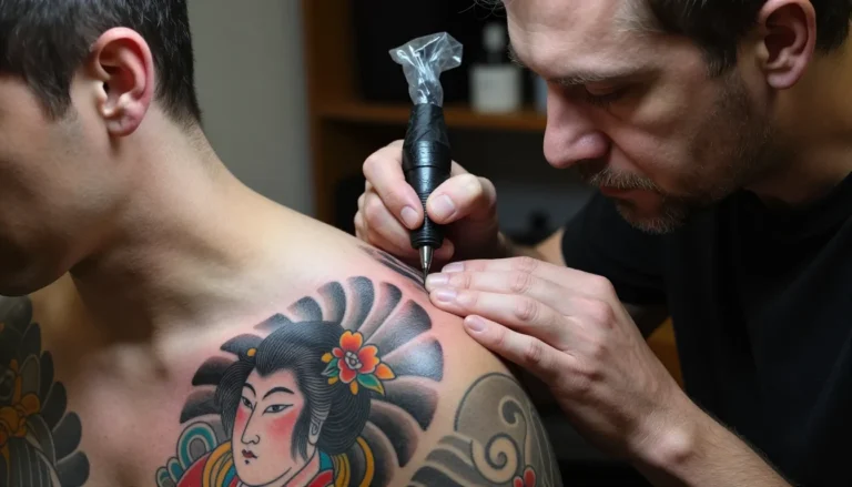 Традиционный тату-мастер за работой.