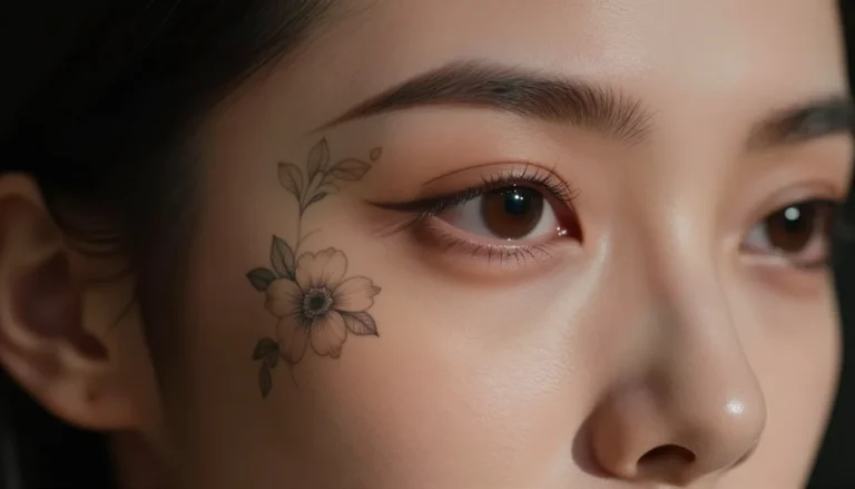 Floral tattoos around the model's eyes.
