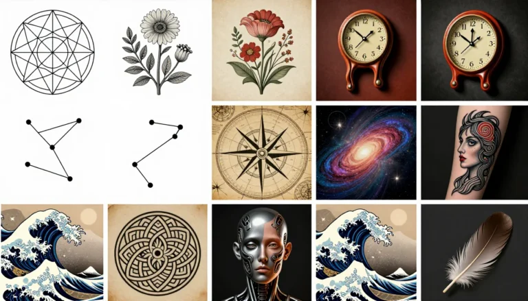 Collage featuring ten diverse tattoo designs.