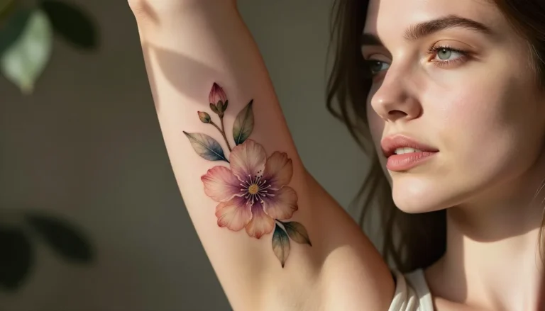 Незаметная татуировка на руке девушки - цветочный мотив.