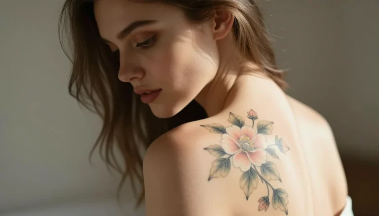 Девушка с изящными цветочными татуировками на теле.