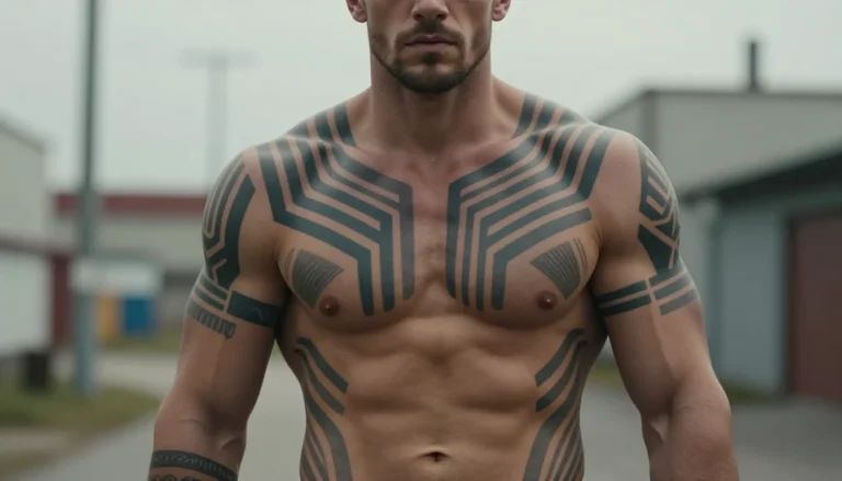 Man covered in unique geometric tattoos