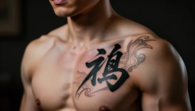 Красивая татуировка с иероглифами на плече