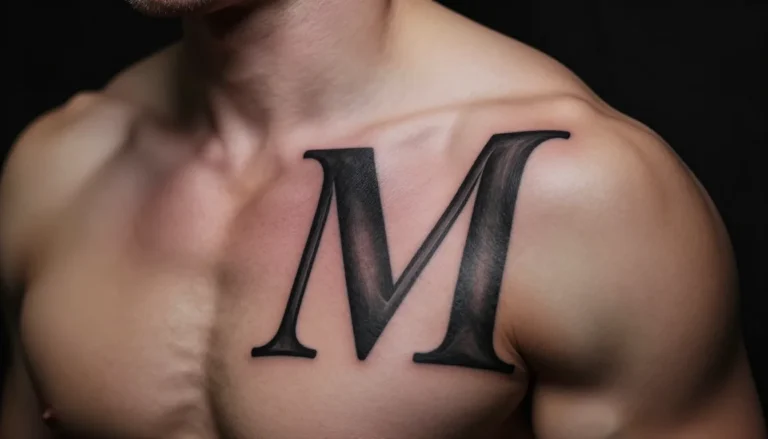 Красивая татуировка буквы "М" на плече мужчины.