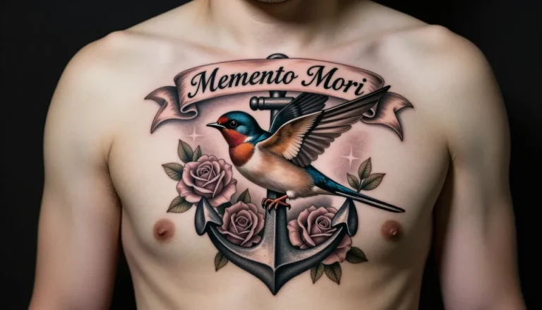 Vintage style tattoo design with swallow, rose and banner