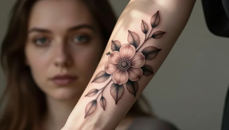 Floral forearm tattoo on a beautiful woman