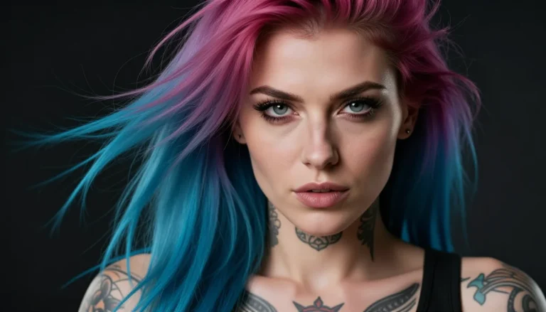 Vibrant tattooed woman with colorful hair