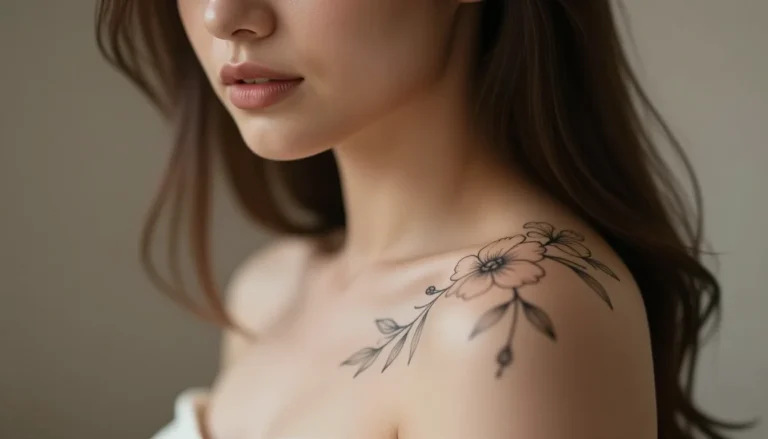 Минималистичная татуировка на плече девушки