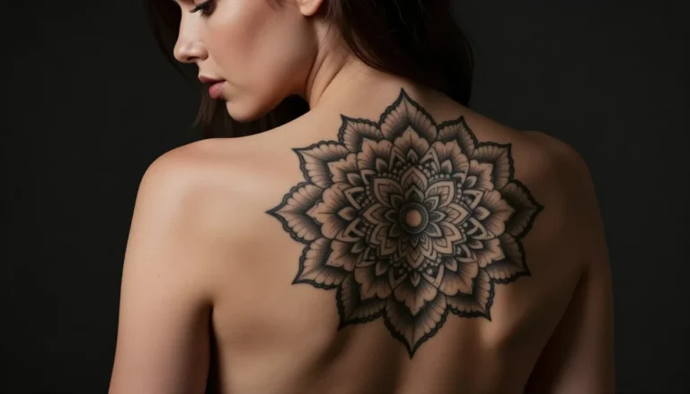 Женская татуировка мандала на спине