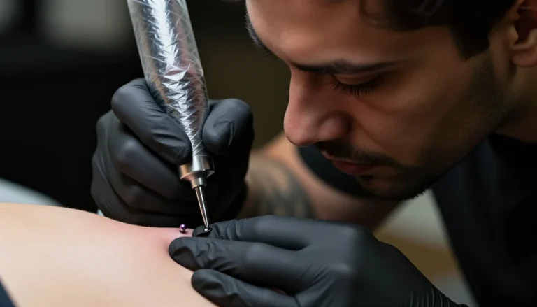 Tattoo application in progress, closeup shot.