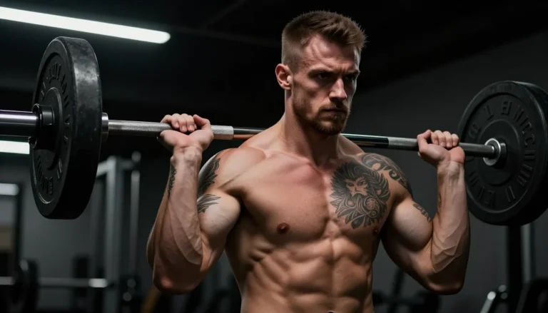 Athlete with tattoos working out.