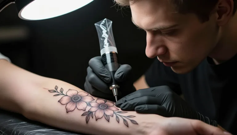 Tattoo artist applying a tattoo