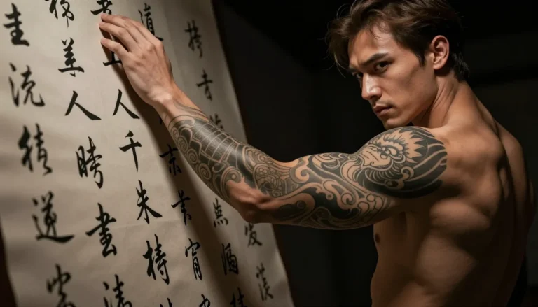 Traditional tattoo featuring ancient hieroglyphs.