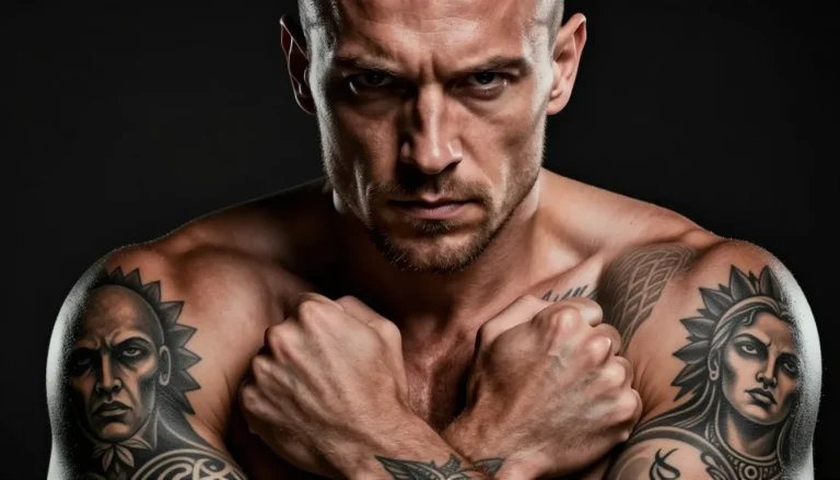 Мужчина с татуировками крупным планом.