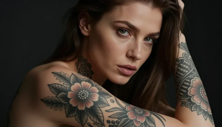 Женщина с татуировками на руке.