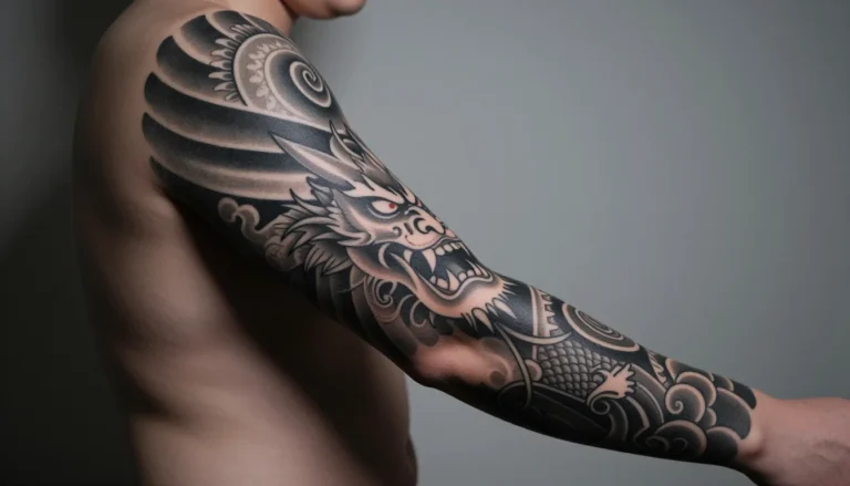 Мужская рука в татуировках стиль "чернуха"