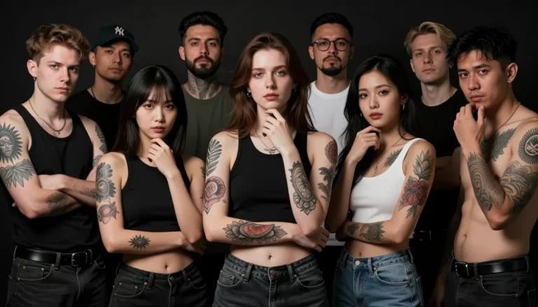 Diverse individuals showing off their unique tattoos.