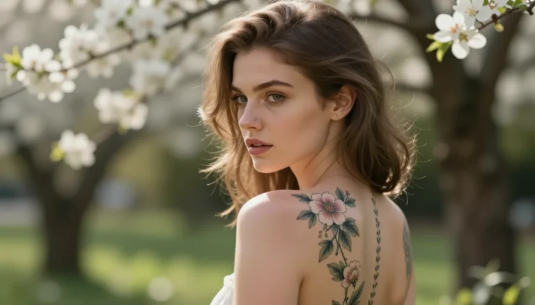 Beautiful woman with floral tattoos.