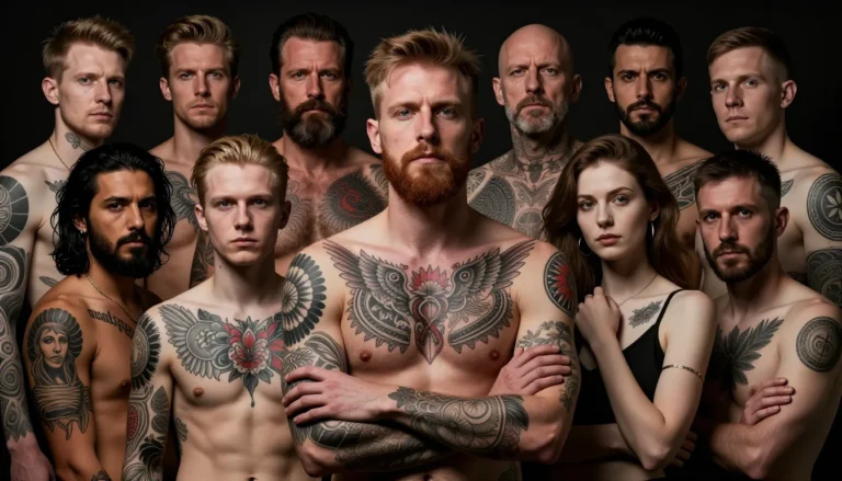 Diverse individuals with culturally inspired tattoos.