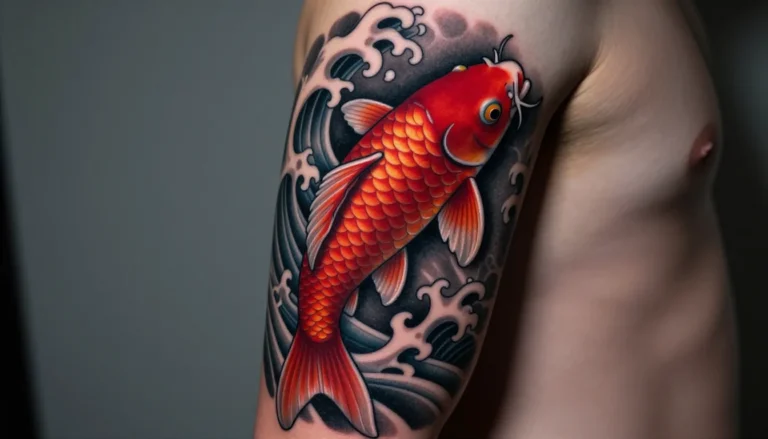 Красно-черная татуировка рукава с карпом кои