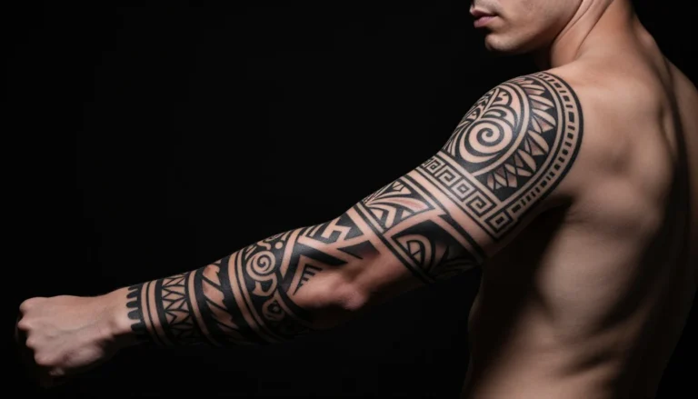 Polynesian inspired geometric tattoo sleeve