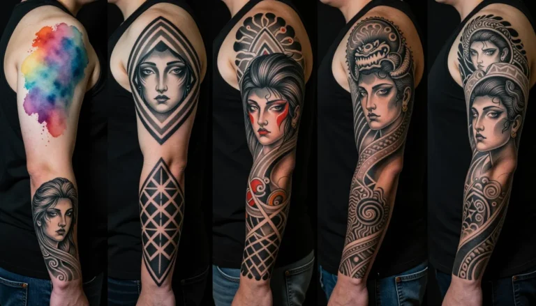 Collage of individuals showing various tattoo styles