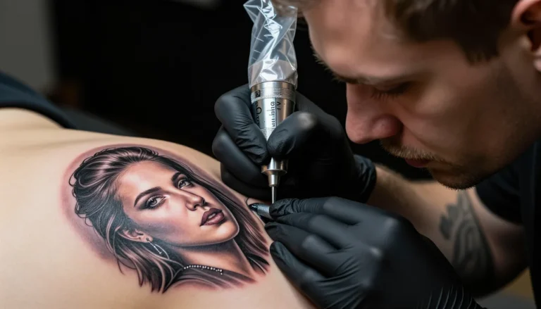 Фотография процесса нанесения татуировки с использованием качественной краски