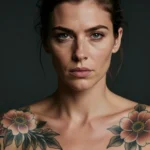 Woman with floral symbolic tattoo.