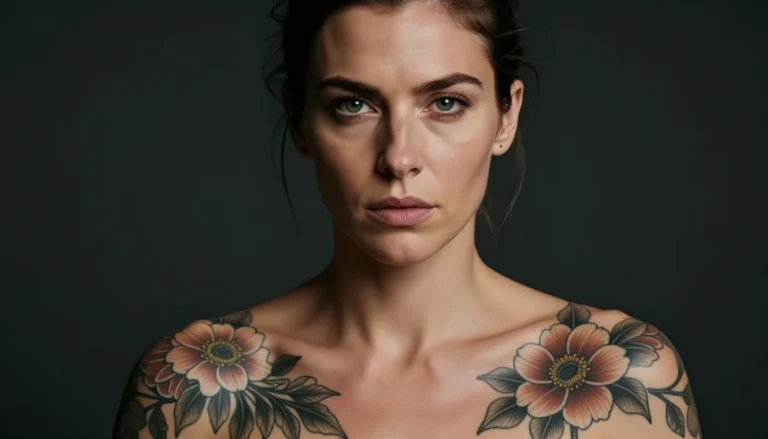 Woman with floral symbolic tattoo.