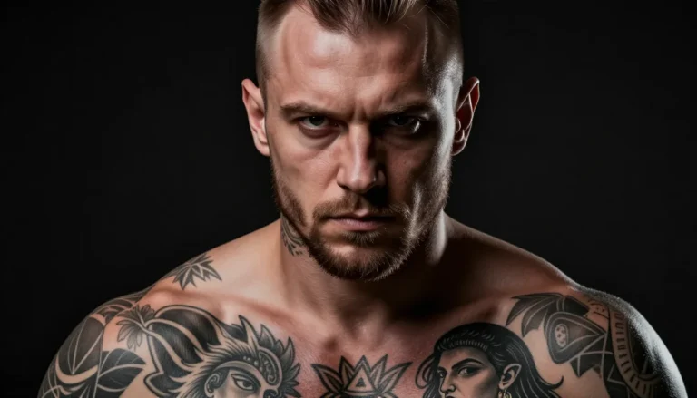 Portrait of a heavily tattooed individual.