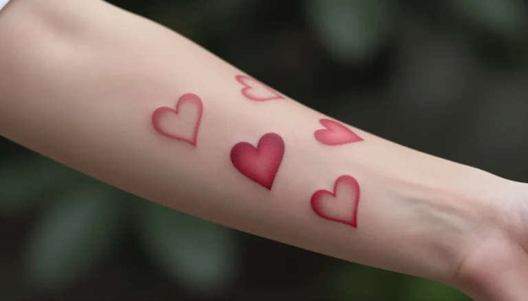 Красивая рука с множеством татуировок в виде сердец.