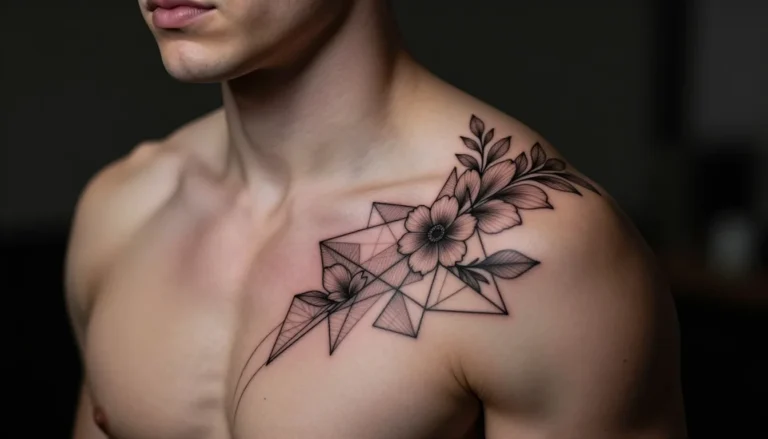 Красивая татуировка в стиле лайнуорк на плече