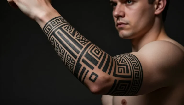 Рукав с традиционными черно-белыми татуировками.