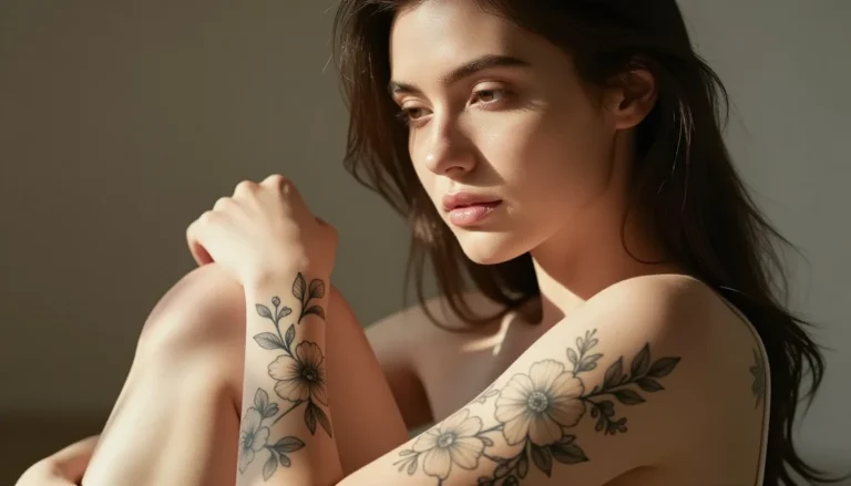 Realistic floral tattoo on a woman's body