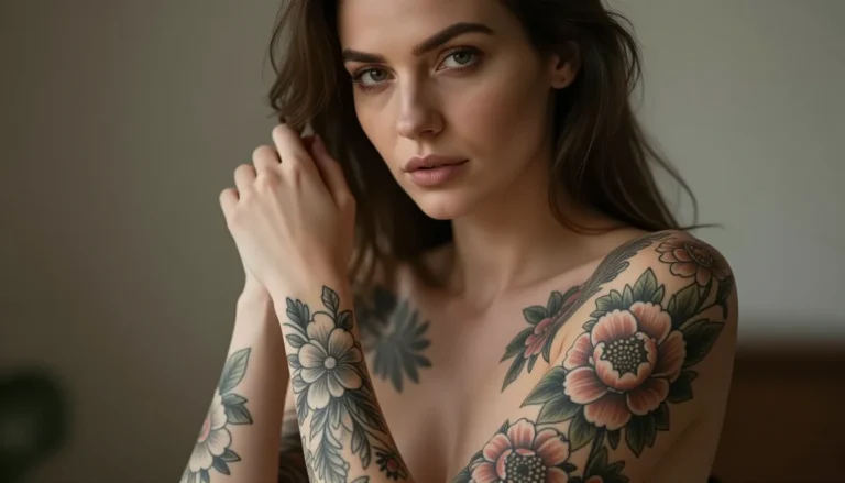 Woman with floral tattoos