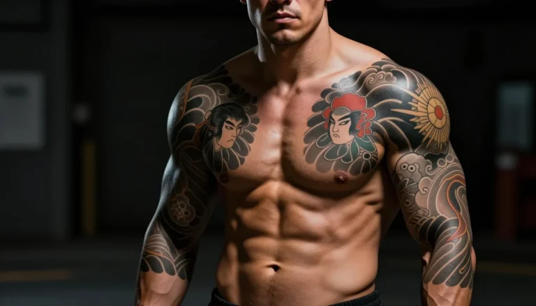 Мужчина с японскими татуировками на руках.