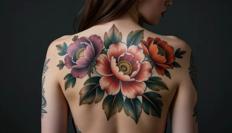 Floral tattoo on woman's back