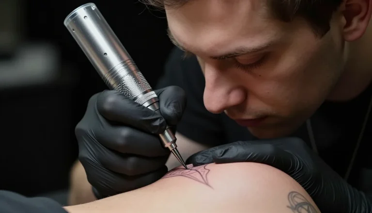Крупный план работы тату-мастера