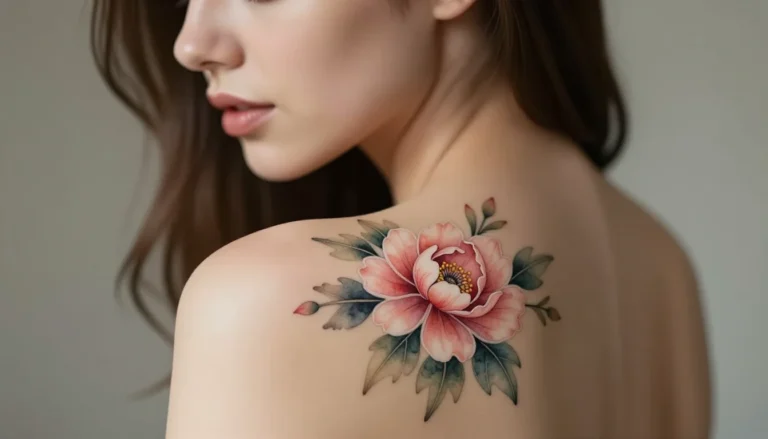 Floral Watercolor Tattoo on Shoulder Blade