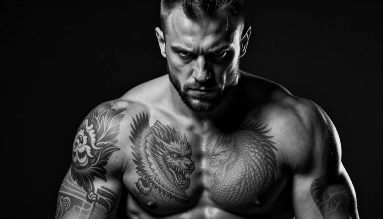 Мужчина с агрессивными татуировками