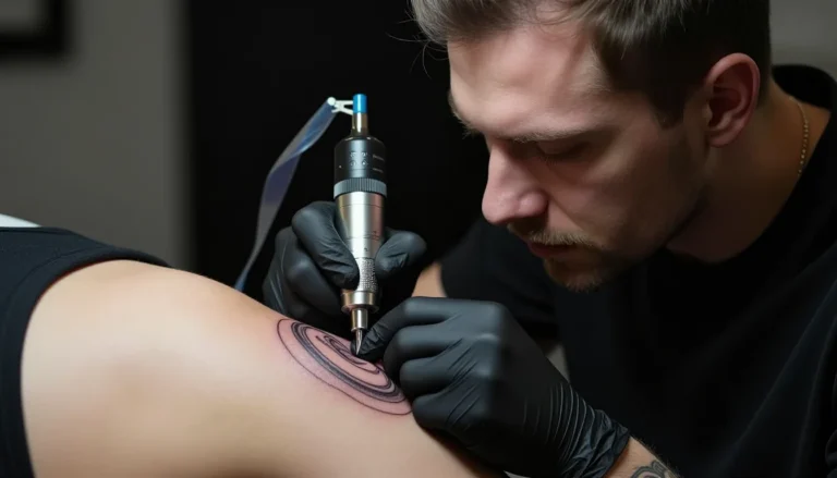 Tattoo artist applying tattoo