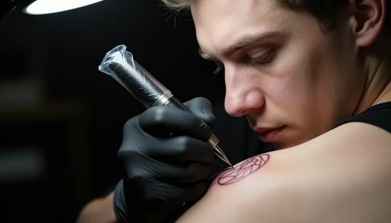Профессиональный тату-мастер делает татуировку клиенту