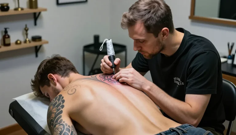 Традиционная татуировка в процессе нанесения