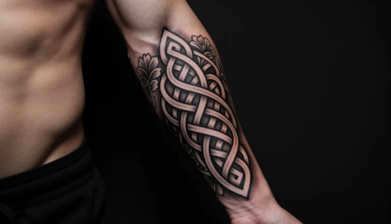 Realistic forearm tattoo with Celtic design.