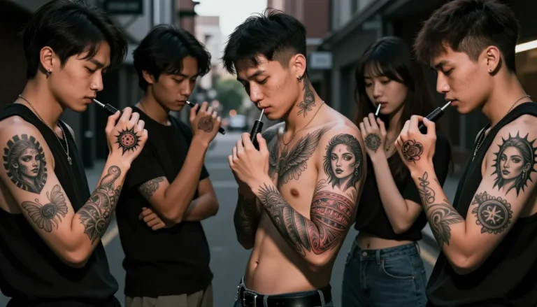 Diverse individuals proudly displaying their beautiful tattoos.