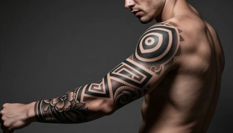 Blackwork tattoo sleeve on a male arm