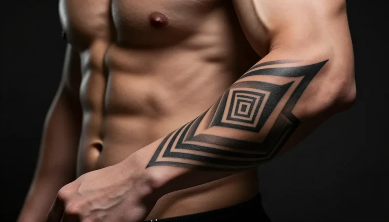 Geometric forearm tattoo on athletic man.