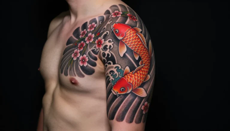 Красивая рука с татуировкой в японском стиле.